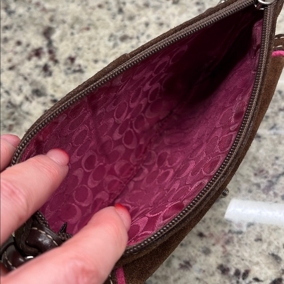 Coach Brown Suede Wristlet with Turn Lock EUC